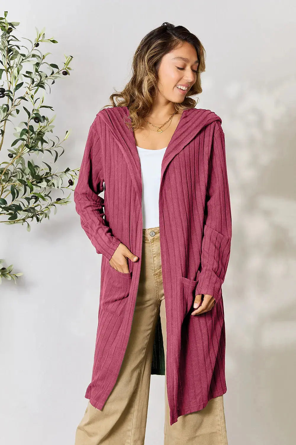 Basic Bae Full Size Hooded Sweater Cardigan - Love Salve